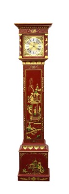 Lot 224 - A reproduction red lacquer Japanned longcase clock