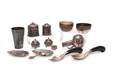 Lot 99 - A group of East Asian white metal/silverware
