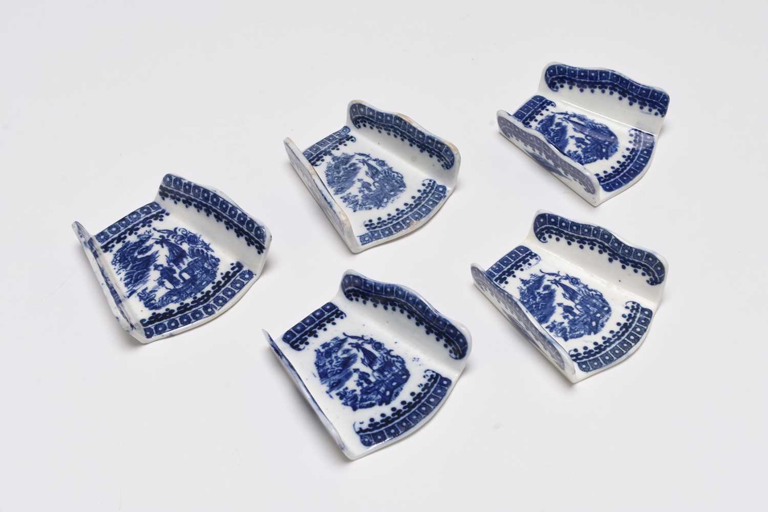 Lot 22 - A set of five Caughley 'Fisherman' asparagus servers, circa 1780-85