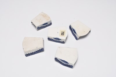 Lot 22 - A set of five Caughley 'Fisherman' asparagus servers, circa 1780-85