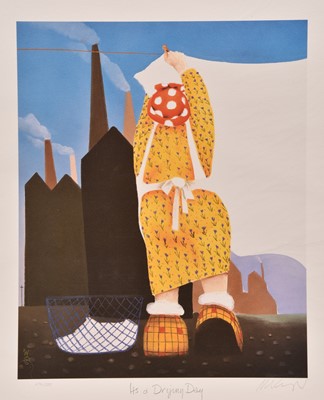 Lot 221 - Mackenzie Thorpe (b.1956) It's a Drying Day