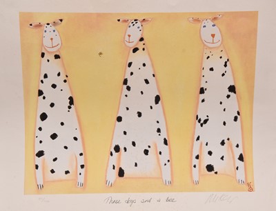 Lot 226 - Mackenzie Thorpe (b.1956) Three Dogs and a Bee
