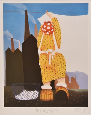 Lot 202 - Mackenzie Thorpe (b.1956) It's a Drying Day