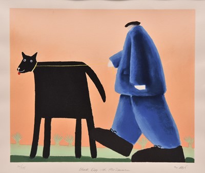 Lot 231 - Mackenzie Thorpe (b.1956) Black Dog with Mr Stevenson