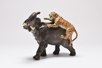 Lot 118 - Large Beswick model of a Tiger attacking an Elephant
