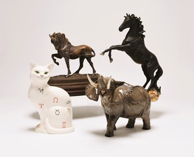 Lot 123 - Beswick: Models of an elephant, a cat and two horses including Cancara
