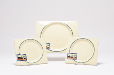 Lot 105 - Three Clarice Cliff 'Porthole' rectangular plates in the 'Biarritz' shape, circa 1934