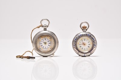 Lot 423 - Two lady's silver open face fob watches