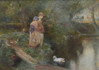 Lot 294 - Thomas Mackay (1851-1920) A couple on a riverbank