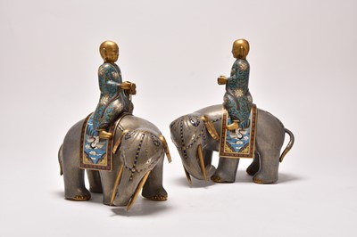 Lot 51 - A pair of Chinese cloisonne elephants and riders