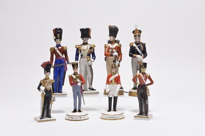 Lot 178 - Eight porcelain models of soldiers including two Michael Sutty