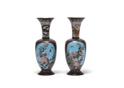 Lot 85 - A pair of Japanese cloisonne vases, Meiji era