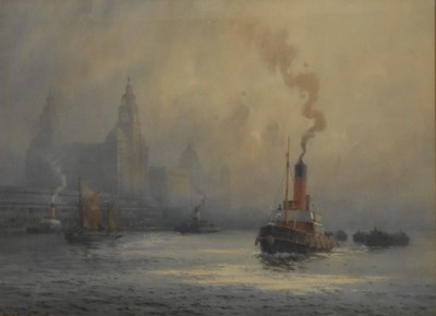 Lot 154 - Samuel John Milton Brown (1873-1965) Liverpool waterfront