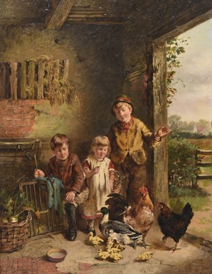 Lot 24 - Frederick George Pasmore (act.1875-1884) Three Children in a Farm Scene
