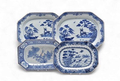 Lot 21 - Four Chinese blue and white oval platters, 18th century