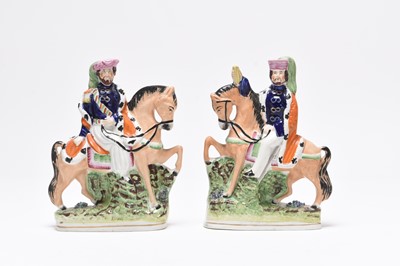 Lot 66 - Rare pair of Staffordshire Crimean War figures of Omar Pasha and Abdul Mejid