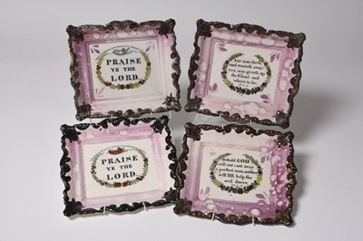 Lot 67 - Nine Sunderland lustre rectangular religious plaques, 19th century