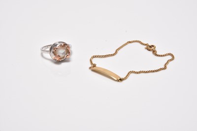 Lot 331 - A Clogau silver and mother of pearl ring and a yellow metal bracelet