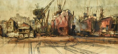 Lot 130 - Anthony Amos (1950-2010) Dock Scene