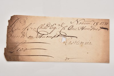 Lot 165 - An 18th century Francis Child Esq & co cheque/receipt