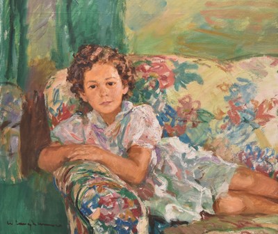 Lot 180 - Walter Langhammer (1905-1977) Portrait of a child reclining on a sofa