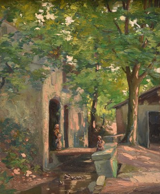 Lot 125 - Manner of Henri Delavallée (French, 1862-1943) Continental Courtyard Scene