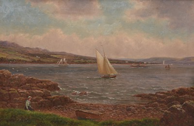Lot 214 - A Dunington (1860-1928) A Young Sailor sat on a Rocky Shore