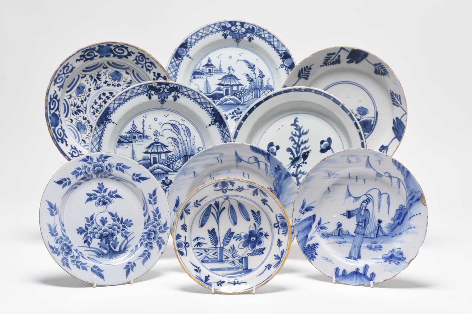 Lot 3 - Nine Delft plates, 18th century