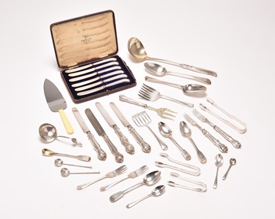 Lot 159 - A collection of silver and plated flatware