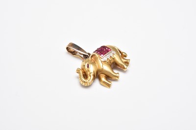 Lot 383 - A ruby and diamond elephant pendant
