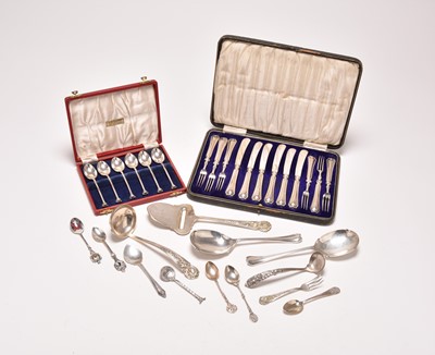 Lot 85 - A collection of silver and white metal flatware