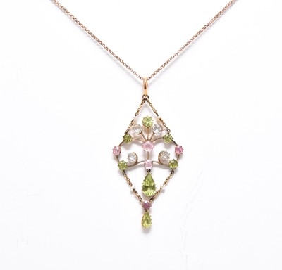 Lot 380 - An early 20th century multi-gem set pendant on chain