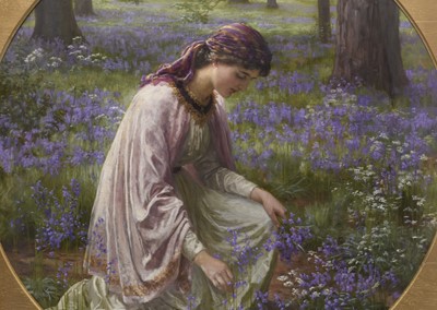 Lot 238 - Mary Elizabeth Harding (b. circa 1857) Lady in a bluebell wood