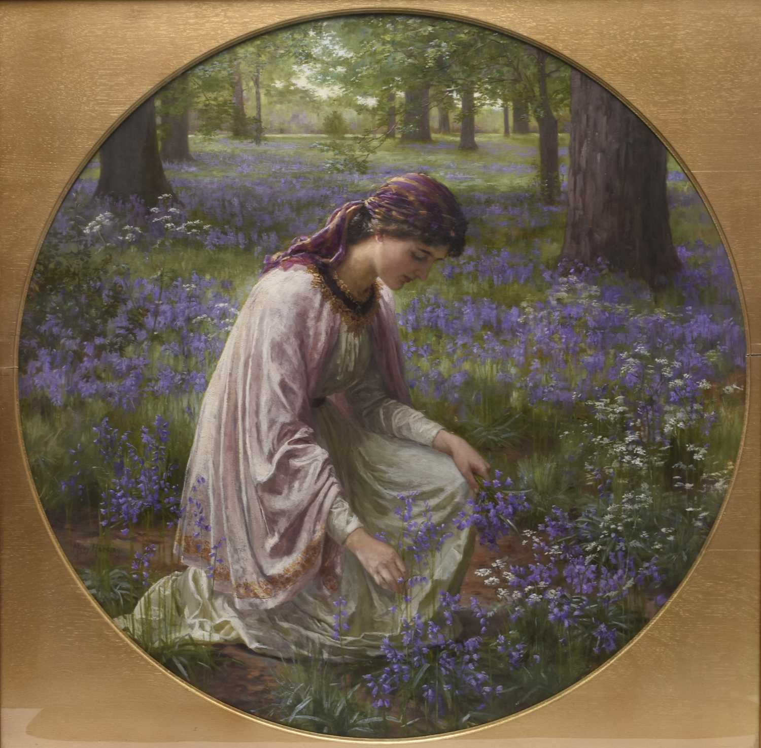Lot 238 - Mary Elizabeth Harding (b. circa 1857) Lady in a bluebell wood
