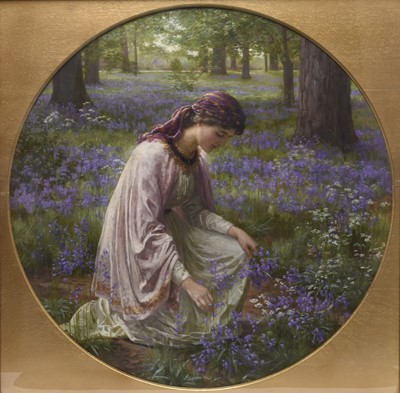 Lot 238 - Mary Elizabeth Harding (b. circa 1857) Lady in a bluebell wood