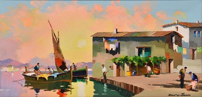 Lot 91 - Cecil Rochford D'Oyly-John (1906-1993) Evening Fishermen off Coast near Cassis, South of France