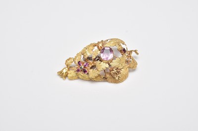 Lot 407 - A mid 19th century gem set leaf brooch