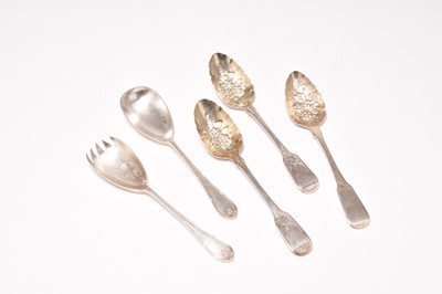 Lot 29 - A pair of silver salad servers and three silver spoons