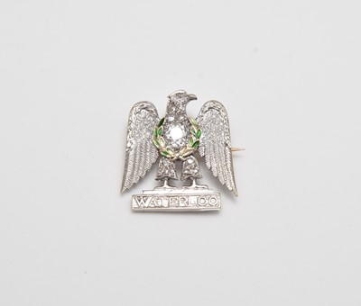 Lot 274 - A 9ct white gold diamond and enamel sweetheart brooch related to the Royal Scots Greys