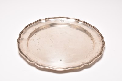 Lot 173 - A large white metal salver