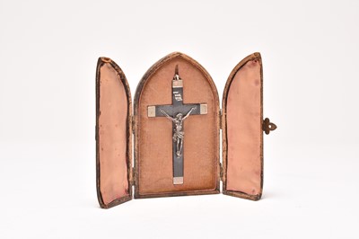 Lot 223 - A white metal mounted wooden crucifix