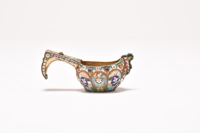 Lot 224 - A Russian silver and cloisonne enamel kovsh