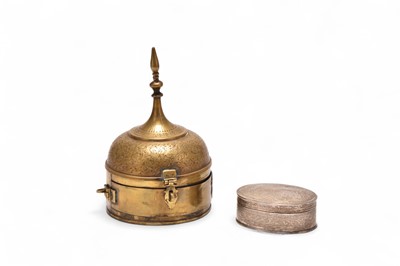 Lot 107 - An Indian brass spice casket and a Central Asian white metal box