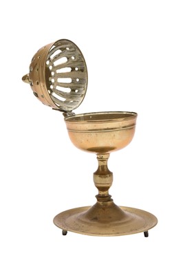 Lot 118 - Two Indian brass lamps and a censer, 19th-20th century