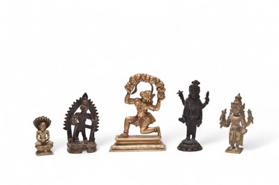 Lot 112 - A group of five Indian bronze figures of Hindu deities, 19th-20th century