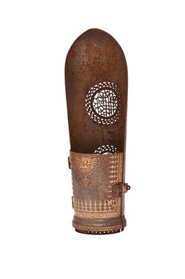 Lot 153 - A Persian gold damascened steel armguard (Bazuband)