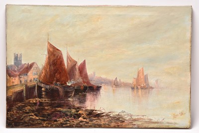 Lot 7 - Manner of James Webb (British 1835 - 1895) Harbour Scene with Fishing boats