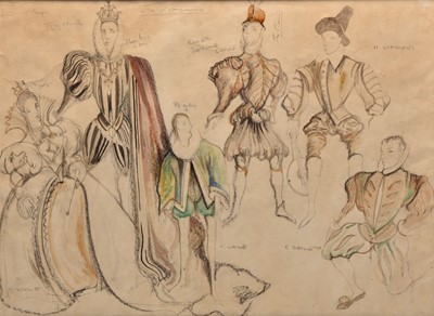 Lot 66 - Leslie Hurry (British, 1909-1978) Theatre Costumes Designs, Hamlet, The Players