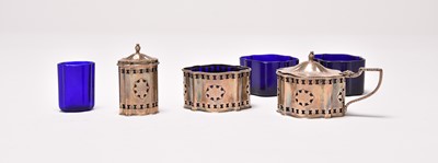 Lot 185 - A three piece silver cruet set