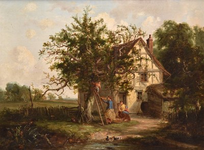 Lot 151 - Norfolk School (19th century) Rustic landscape with figures beside a fruit tree